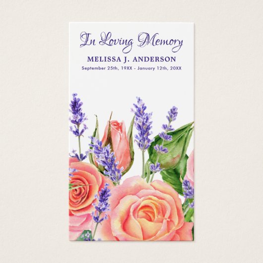 Memorial Lavender Peach Rozen Funeral Prayer Kaart (Voorkant)