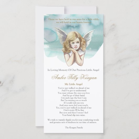 Memorial Loss Angel Wings begrafenis Dank u kaarte Bedankkaart (Voorkant)