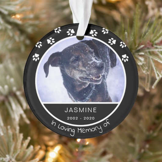 Memorial Loss Pet Foto Name Black Ornament (Boom)