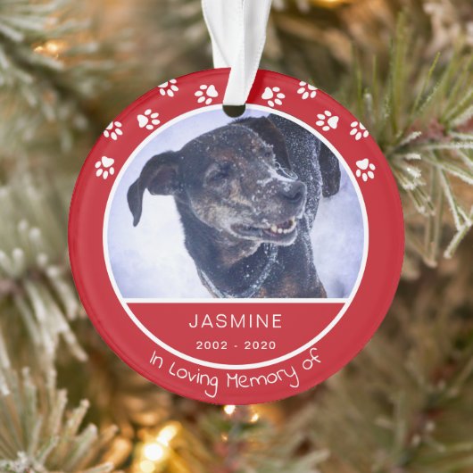 Memorial Loss Pet Fotonaam Rood Ornament (Boom)