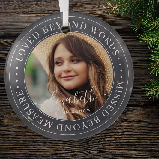 Memorial Loved Beyond Words Elegant Chic Photo Glas Ornament