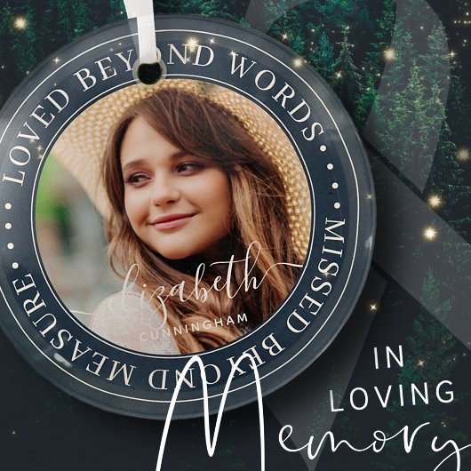 Memorial Loved Beyond Words Elegant Chic Photo Glas Ornament