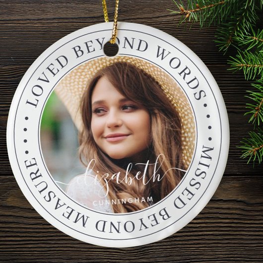Memorial Loved Beyond Words Elegant Chic Photo Keramisch Ornament