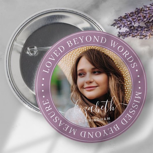 Memorial Loved Beyond Words Elegant Chic Photo Ronde Button 5,7 Cm
