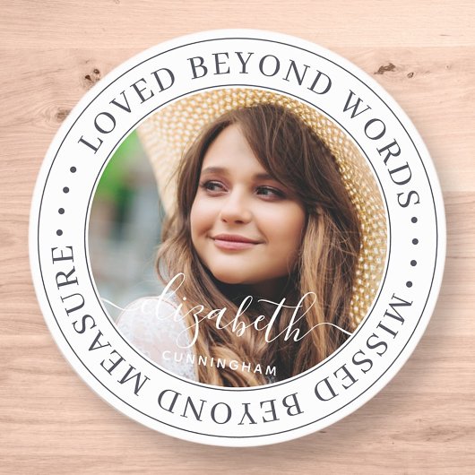 Memorial Loved Beyond Words Elegant Chic Photo Ronde Sticker