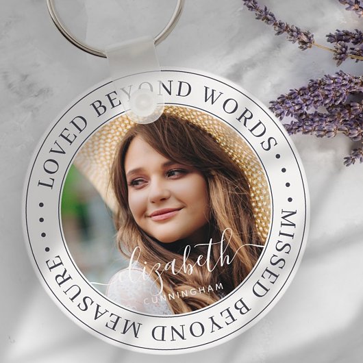 Memorial Loved Beyond Words Elegant Chic Photo Sleutelhanger