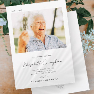 Memorial Loving Memory Elegant Simple Moderne Phot Bedankkaart