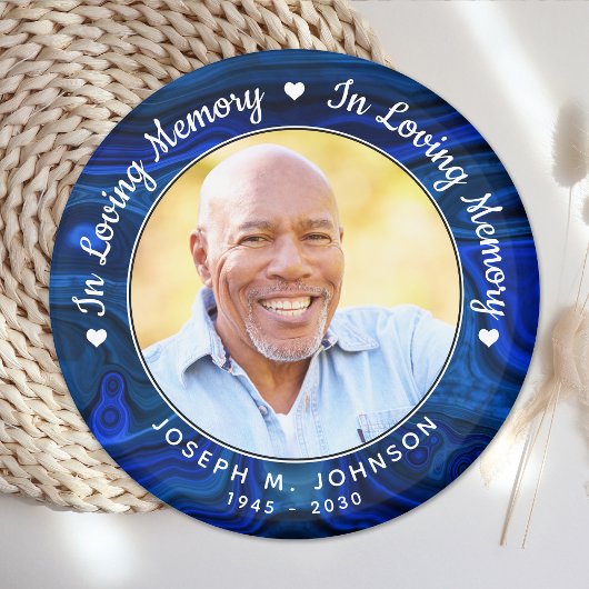 Memorial Loving Memory Photo Blue Marble Funeral Magneet
