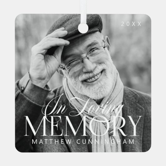 Memorial Loving Memory Simple Moderne Photo Metalen Ornament (Achterkant)