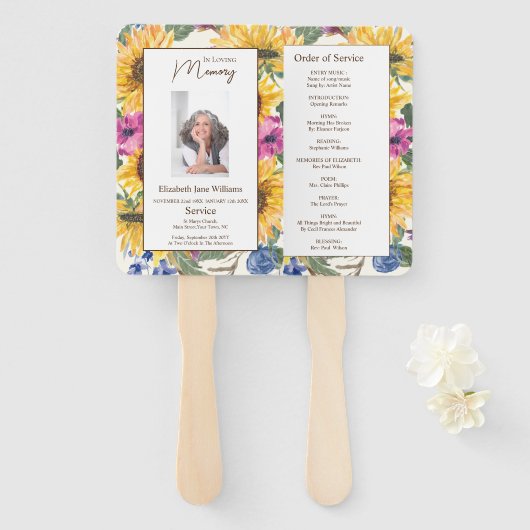 Memorial Loving Memory Zonnebloem Orde van Service Handwaaier (Voorkant en achterkant)