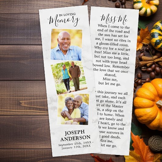 Memorial Marble 3 Photo Funeral Prayer Bladwijzer Mini Visitekaartjes