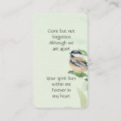 Memorial Memory Card Chickadee Spring Trees Visitekaartje (Achterkant)