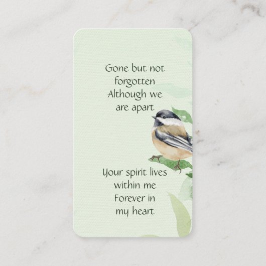 Memorial Memory Card Chickadee Spring Trees Visitekaartje (Achterkant)