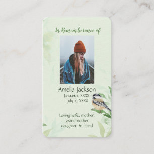 Memorial Memory Card Chickadee Spring Trees Visitekaartje
