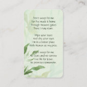 Memorial Memory Card Chickadee Spring Trees Visitekaartje (Achterkant)