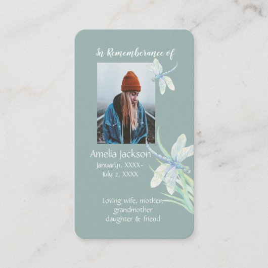 Memorial Memory Card Christelijk Dragonfly Visitekaartje (Voorkant)