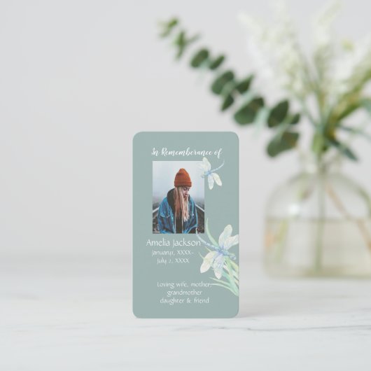Memorial Memory Card Christelijk Dragonfly Visitekaartje (Staand voorkant)