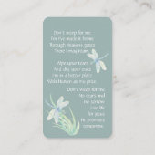 Memorial Memory Card Christelijk Dragonfly Visitekaartje (Achterkant)