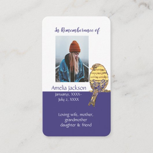 Memorial Memory Card Christelijk Song Bird Visitekaartje (Voorkant)