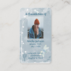Memorial Memory Card Dragonfly White Flower Visitekaartje