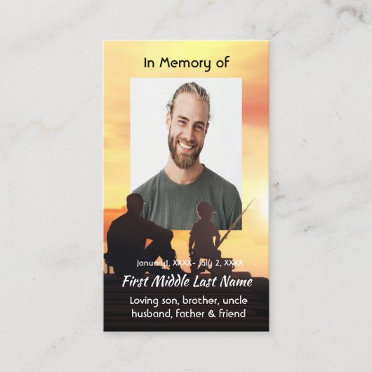 Memorial Memory Card Father Son Fishing Fisherman Visitekaartje (Voorkant)