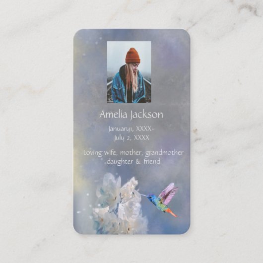 Memorial Memory Card Hummingbird White Flowers Visitekaartje (Voorkant)