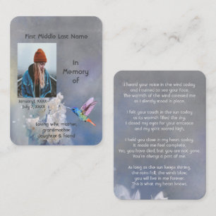 Memorial Memory Card Hummingbird White Flowers Visitekaartje