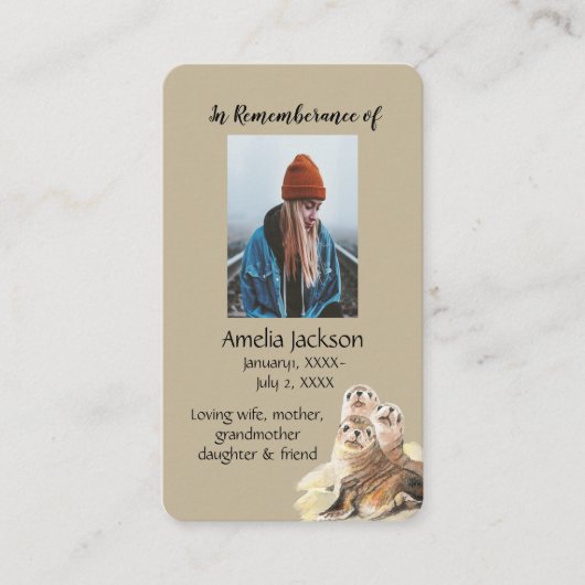 Memorial Memory Card Waterverf Seal Animals Visitekaartje (Voorkant)