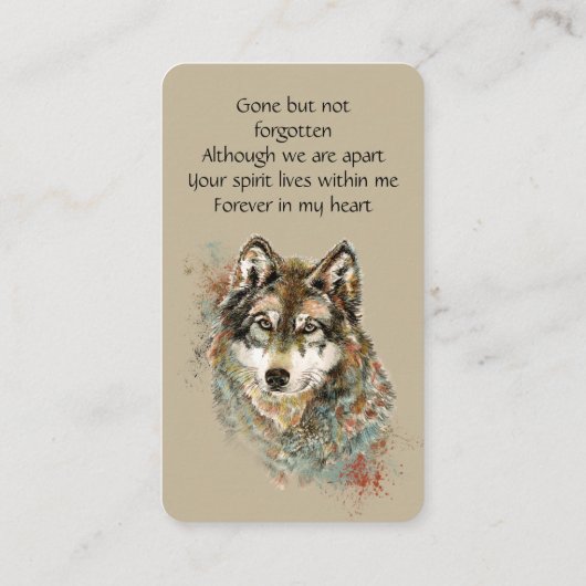 Memorial Memory Card Waterverf Wolf Animals Visitekaartje (Achterkant)