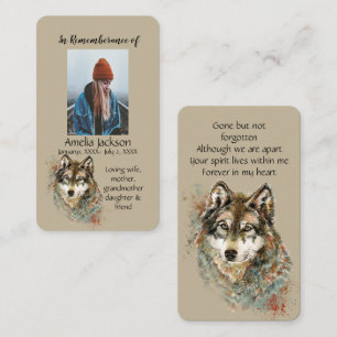 Memorial Memory Card Waterverf Wolf Animals Visitekaartje