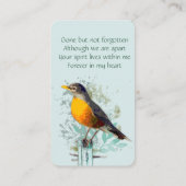 Memorial Memory Kaart American Robin Bird Art Visitekaartje (Achterkant)