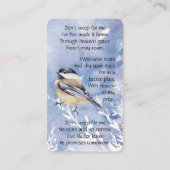 Memorial Memory Kaart Chickadee Bird Visitekaartje (Achterkant)