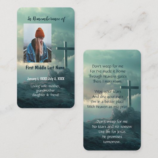 Memorial Memory Kaart Christelijk Cross op een heu Visitekaartje (Voorkant / Achterkant)