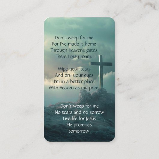 Memorial Memory Kaart Christelijk Cross op een heu Visitekaartje (Achterkant)