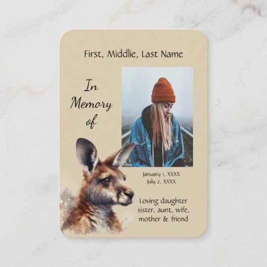 Memorial Memory Kaart Kangaroo Lover Australiër Visitekaartje (Voorkant)