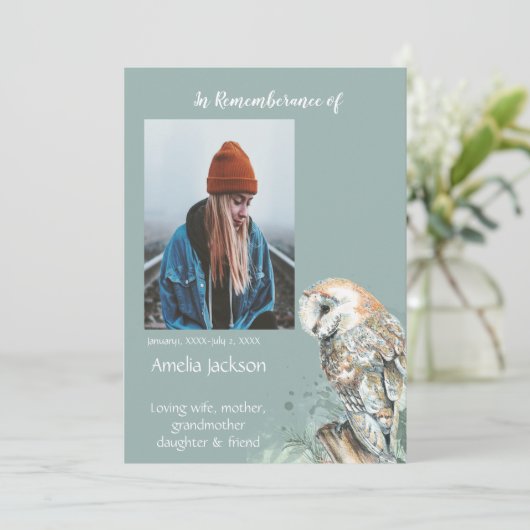 Memorial Memory Kaart Waterverf Barn Owl (Staand voorkant)