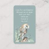 Memorial Memory Kaart Waterverf Barn Owl Visitekaartje (Achterkant)