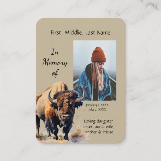 Memorial Memory Kaart Waterverf Bison Animals Visitekaartje (Voorkant)