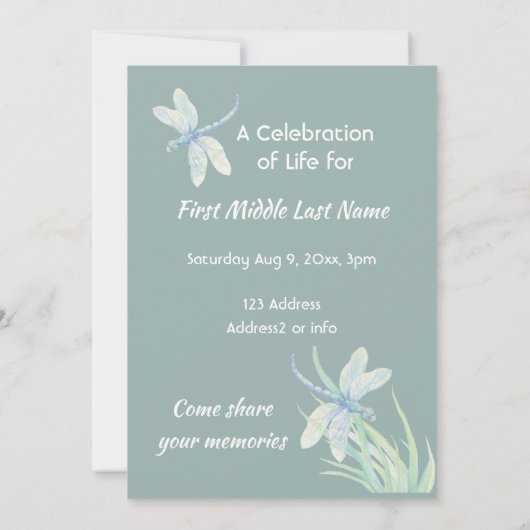 Memorial Memory Kaart Waterverf Dragonfly (Achterkant)