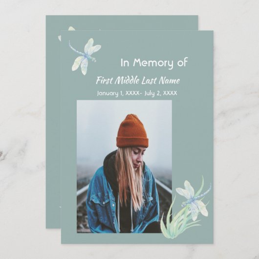 Memorial Memory Kaart Waterverf Dragonfly (Voorkant / Achterkant)