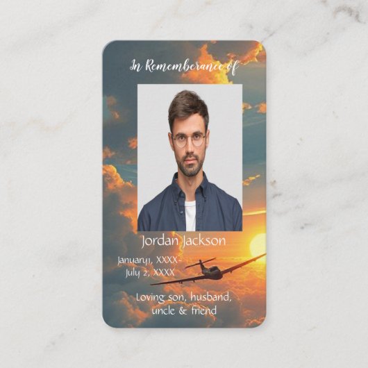 Memorial Memory Pocket Kaart Vliegtuigpiloot Visitekaartje (Voorkant)