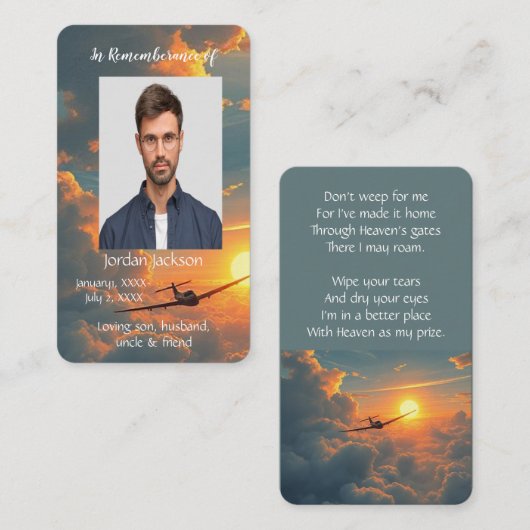 Memorial Memory Pocket Kaart Vliegtuigpiloot Visitekaartje (Voorkant / Achterkant)