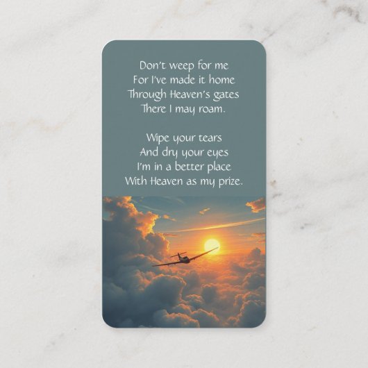 Memorial Memory Pocket Kaart Vliegtuigpiloot Visitekaartje (Achterkant)