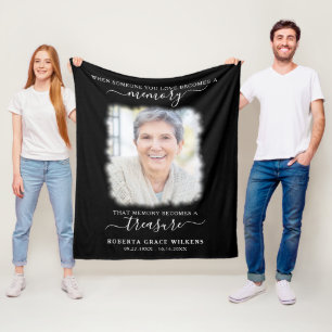 Memorial Memory Treasure Quote Foto Script Black Fleece Deken