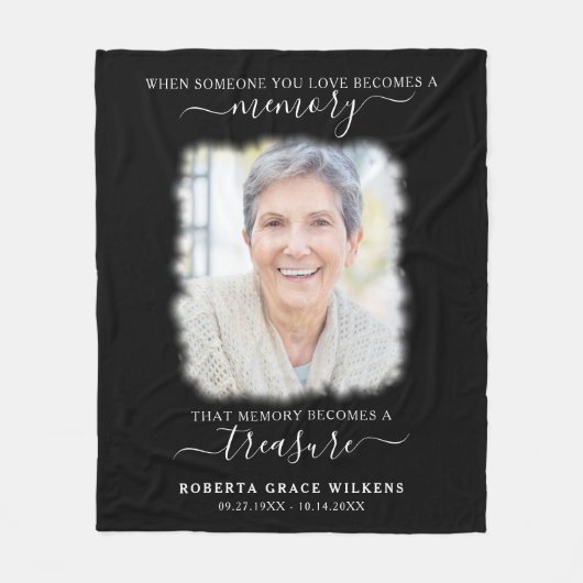 Memorial Memory Treasure Quote Foto Script Black Fleece Deken (Voorkant)