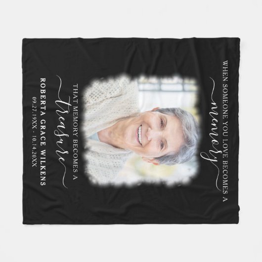 Memorial Memory Treasure Quote Foto Script Black Fleece Deken (Voorkant (Horizontaal))
