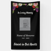 Memorial met bloemengrens en foto spandoek (Verticaal)