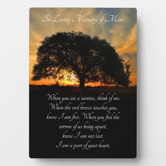 Memorial met Spiritueel gedicht en eikenboomplak Fotoplaat (voorkant)