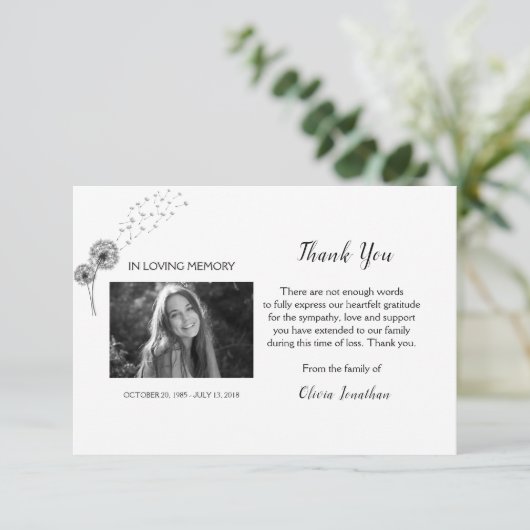 Memorial Minimalism Botanicals Dank u kaart (Staand voorkant)