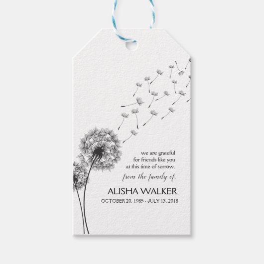 Memorial Minimalisme Botanicals Bloem Paardebloem Cadeaulabel (Voorkant)